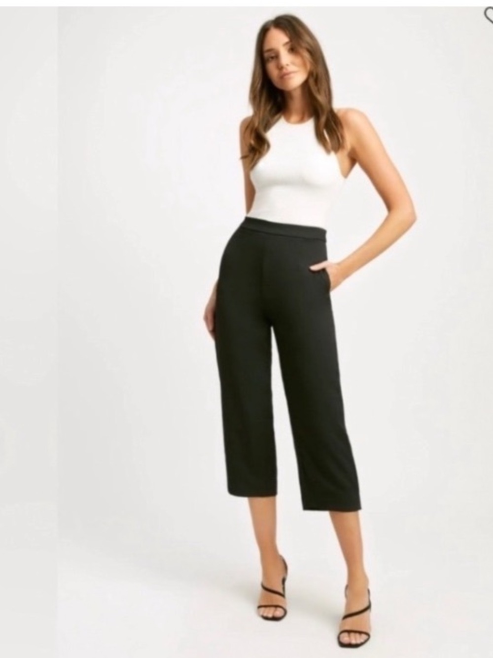 Kookai Oyster Pants Black High Waisted‎ Cropped Trouser Pant Size 36 US 4